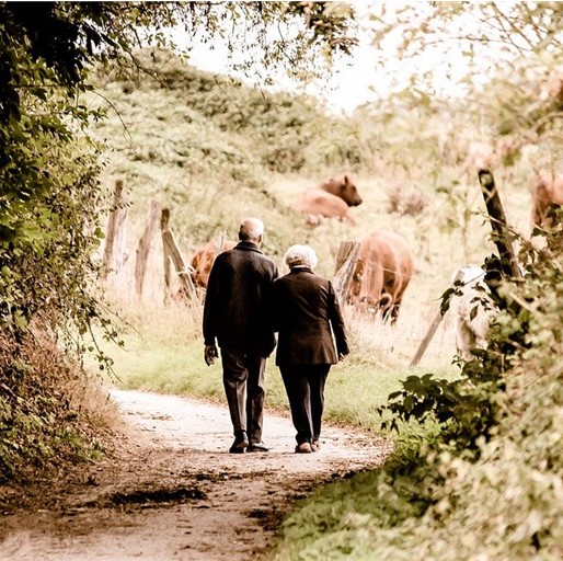 Senior couple walking outdoors for daily exercise
