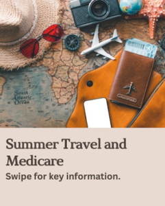 Map and luggage representing Medicare coverage while traveling